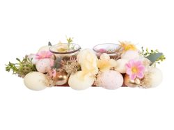 ВЕЛИКДЕНСКА ПОСТАВКА ЗА 2БР. ЯЙЦЕ/СВЕЩ С ЯЙЦА И ЦВЕТЯ 30/13/8СМ. ЖЪЛТО