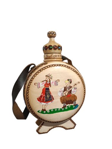 Дървена бъклица 0.500л. - цветна пирография