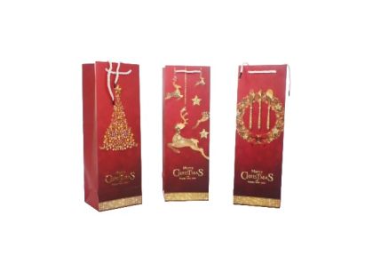 КОЛЕДНА ПОДАРЪЧНА ТОРБИЧКА ЗА ВИНО 12/10/36СМ. ВЕСЕЛА КОЛЕДА