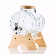 Буре стъклено на дървена поставка 1л.