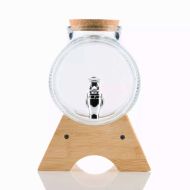 Буре стъклено на дървена поставка 1л.