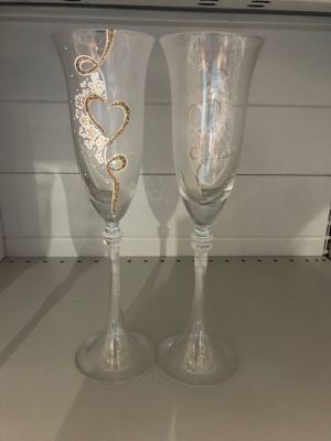 Ритуални чаши " Златно сърце с бели цветя"