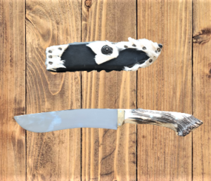 Нож малък Караколак с острие 24 см - комплект с кания, черни осъм
