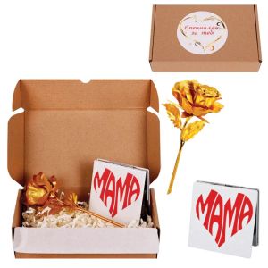 Подаръчен комплект " Честит Празник Мамо " с огледало и златна роза